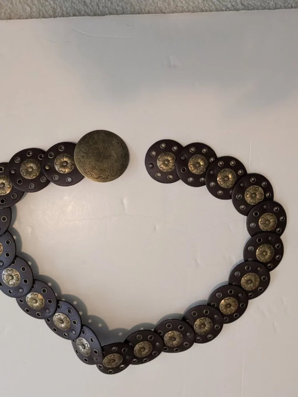 Vintage Boho Leather Brass Medallion Disc Belt